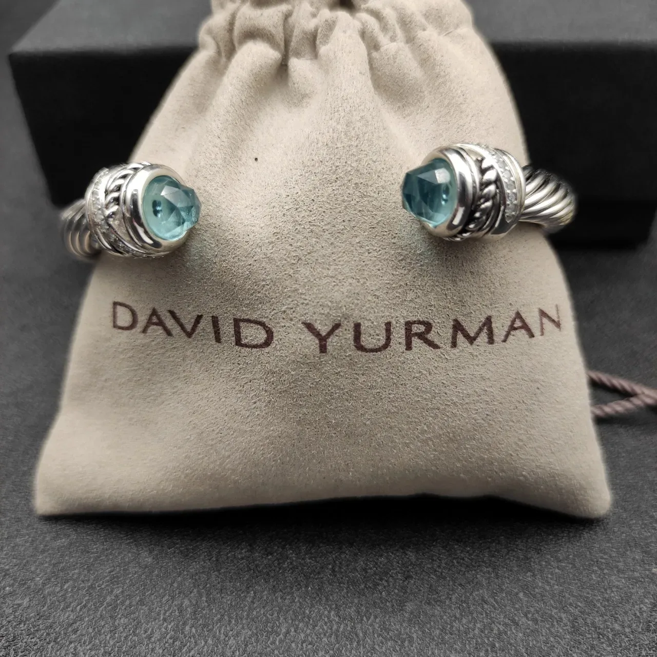 Silver Blue Twisted Cable Open Cuff Bracelet 2