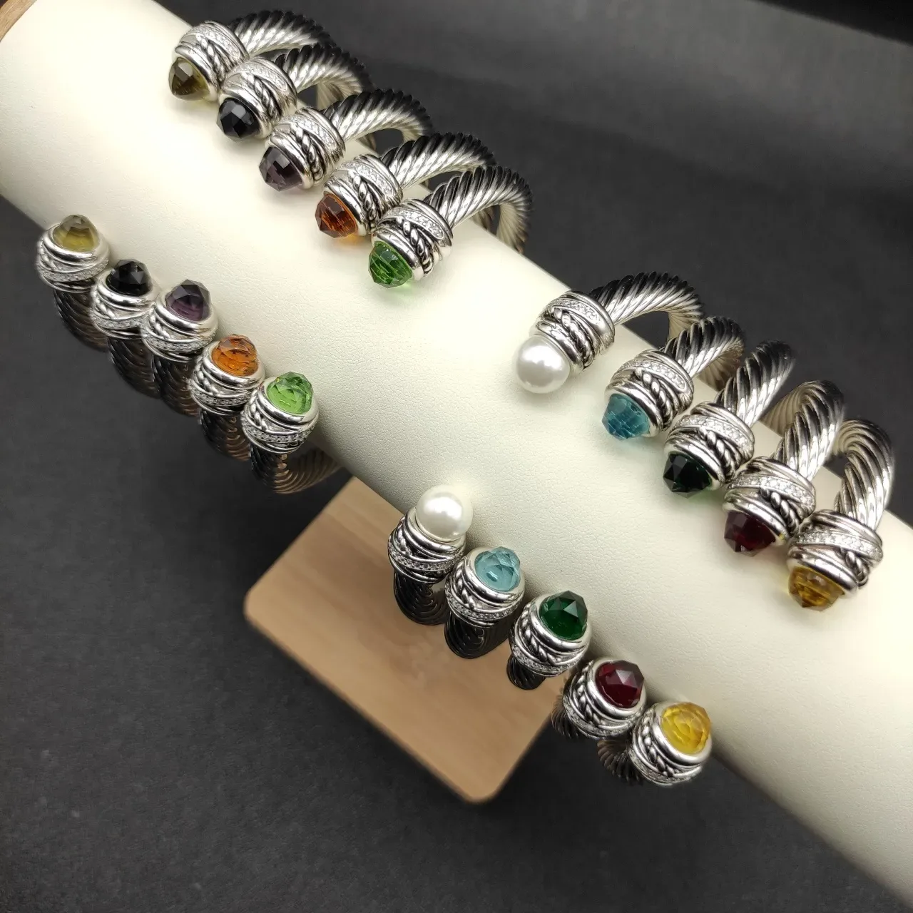 Silver Blue Twisted Cable Open Cuff Bracelet 7