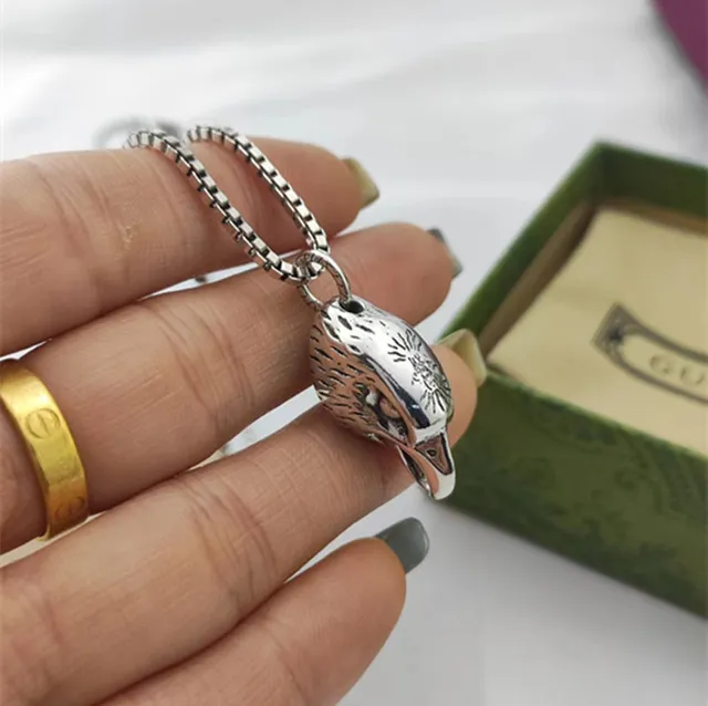 Silver Eagle Head Pendant Box Chain Necklace 2