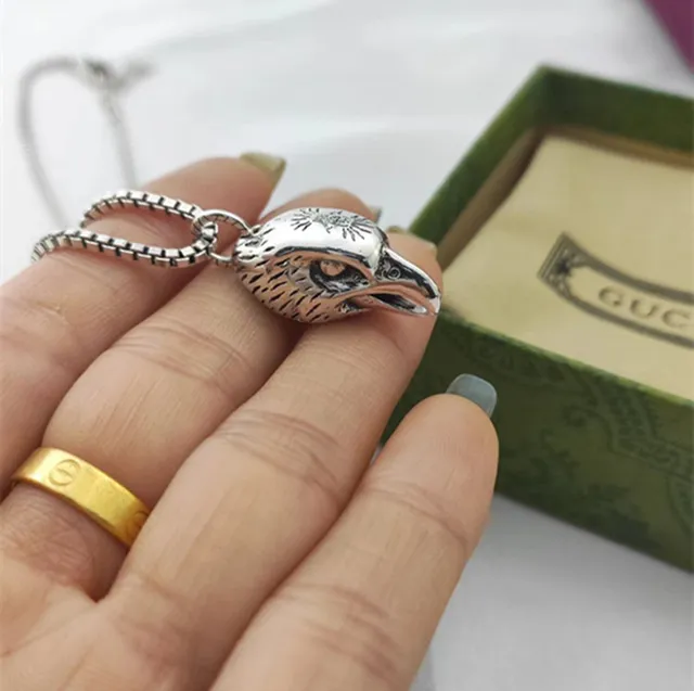 Silver Eagle Head Pendant Box Chain Necklace 3