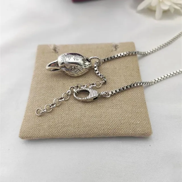 Silver Eagle Head Pendant Box Chain Necklace 4