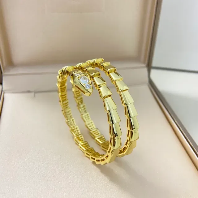 Silver Gold Coiled Segmented Design Pavé-Set Clear Stones Bracelet 5