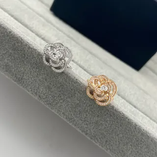 Silver Gold Floral Motif Pavé-Set Stones Ring
