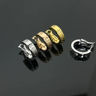 Silver Gold Hinged Clip-On Hoops Embedded Clear Stones Earrings