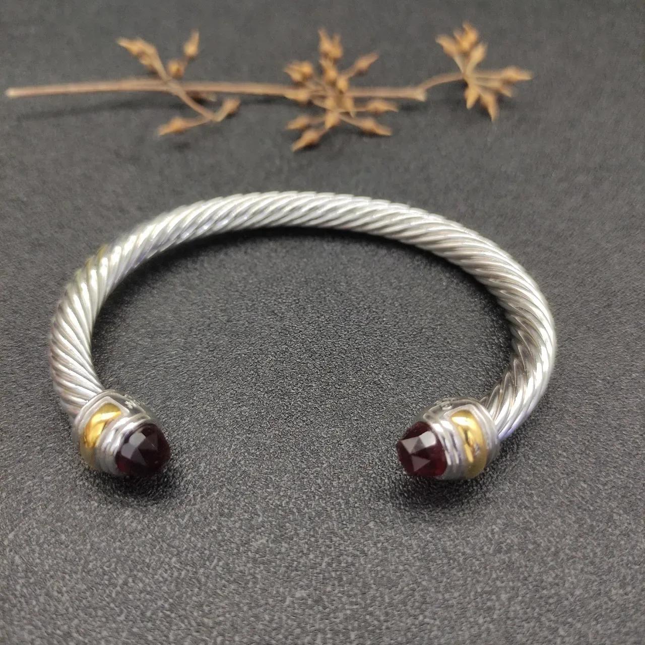 Silver Gold Twisted Cable Cuff Bracelet 9