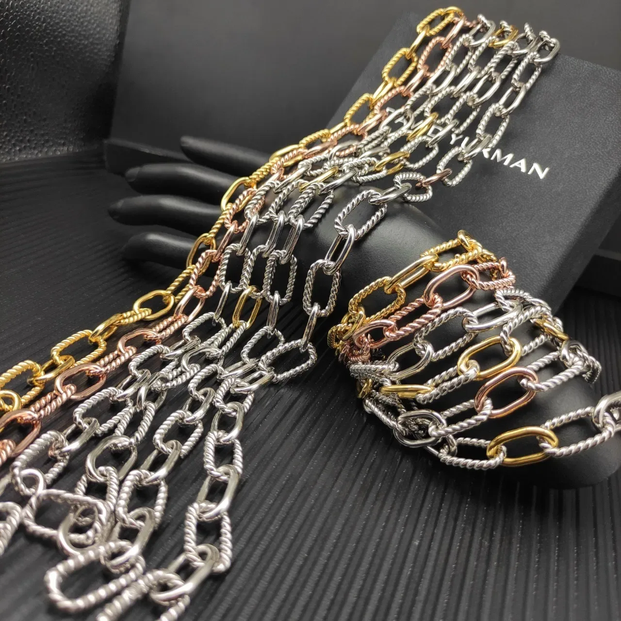 Silver Gold Twisted-Link And Alternating Chain Metallic Finish Necklace 2