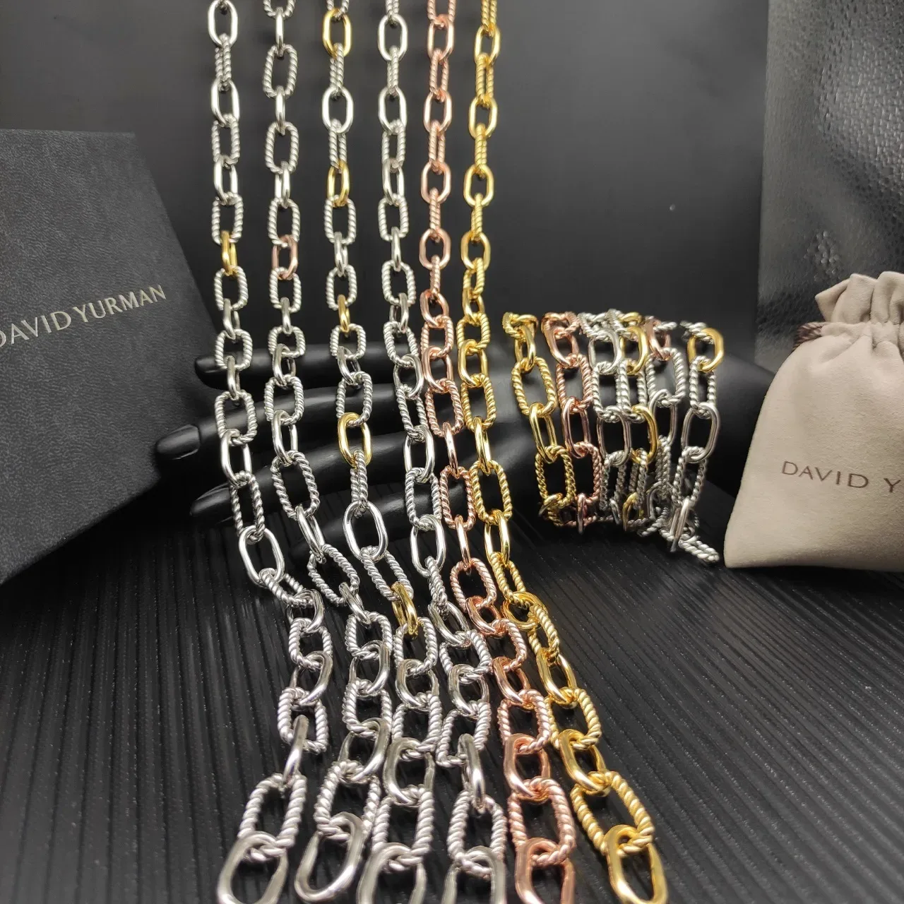Silver Gold Twisted-Link And Alternating Chain Metallic Finish Necklace 3