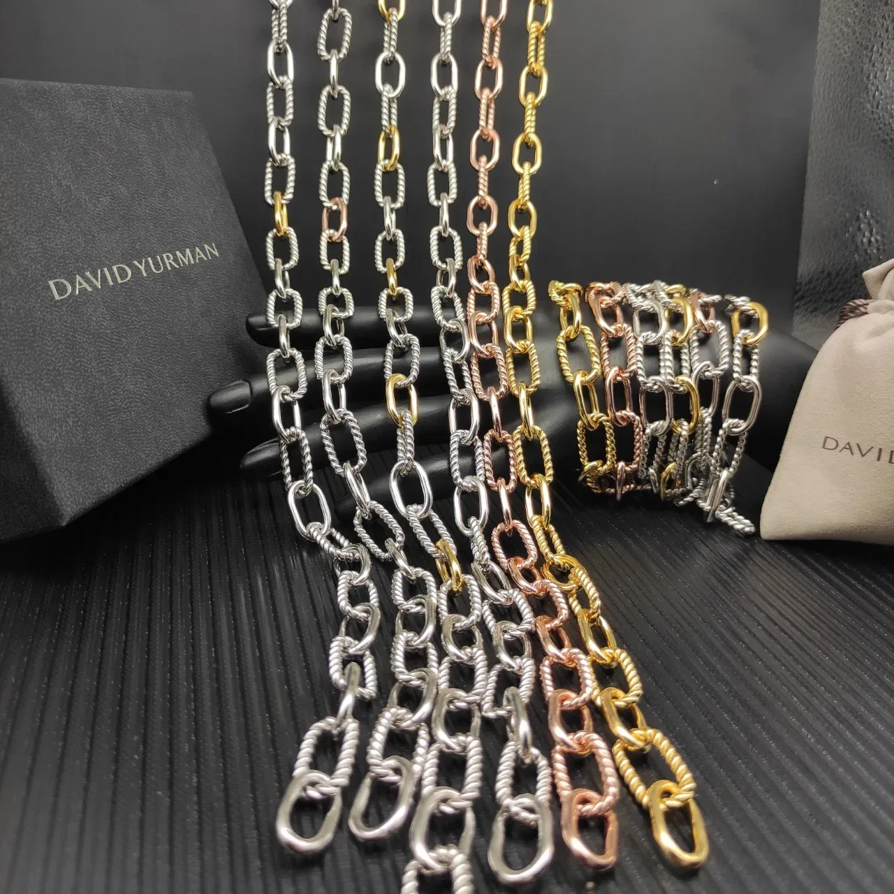 Silver Gold Twisted-Link And Alternating Chain Metallic Finish Necklace 4