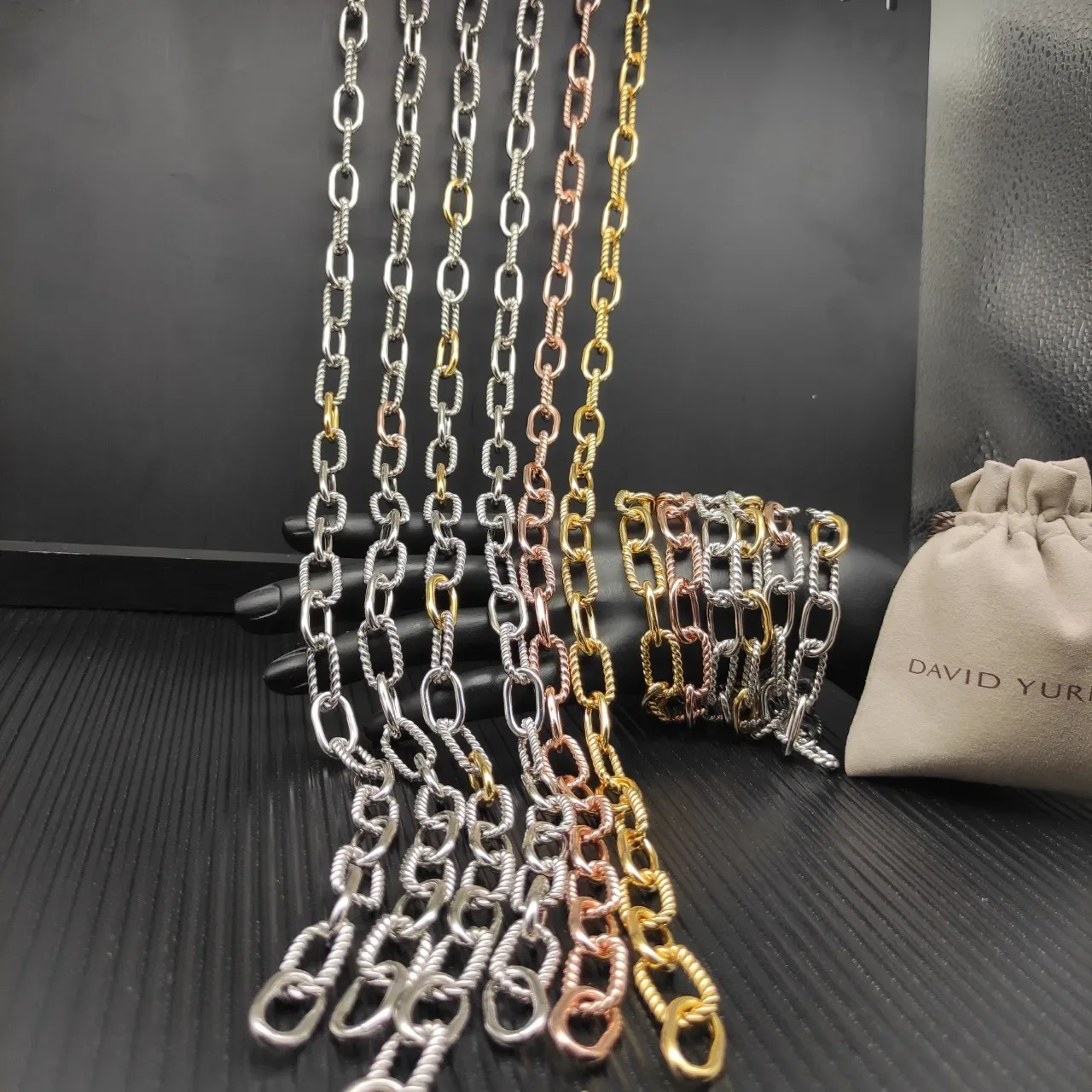 Silver Gold Twisted-Link And Alternating Chain Metallic Finish Necklace 5