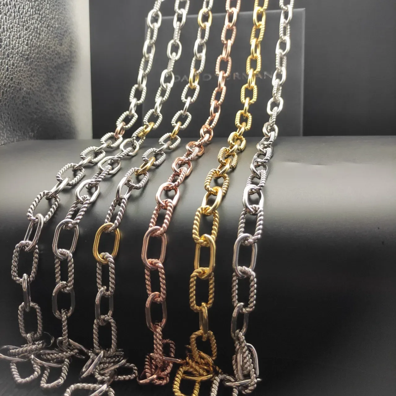 Silver Gold Twisted-Link And Alternating Chain Metallic Finish Necklace 7