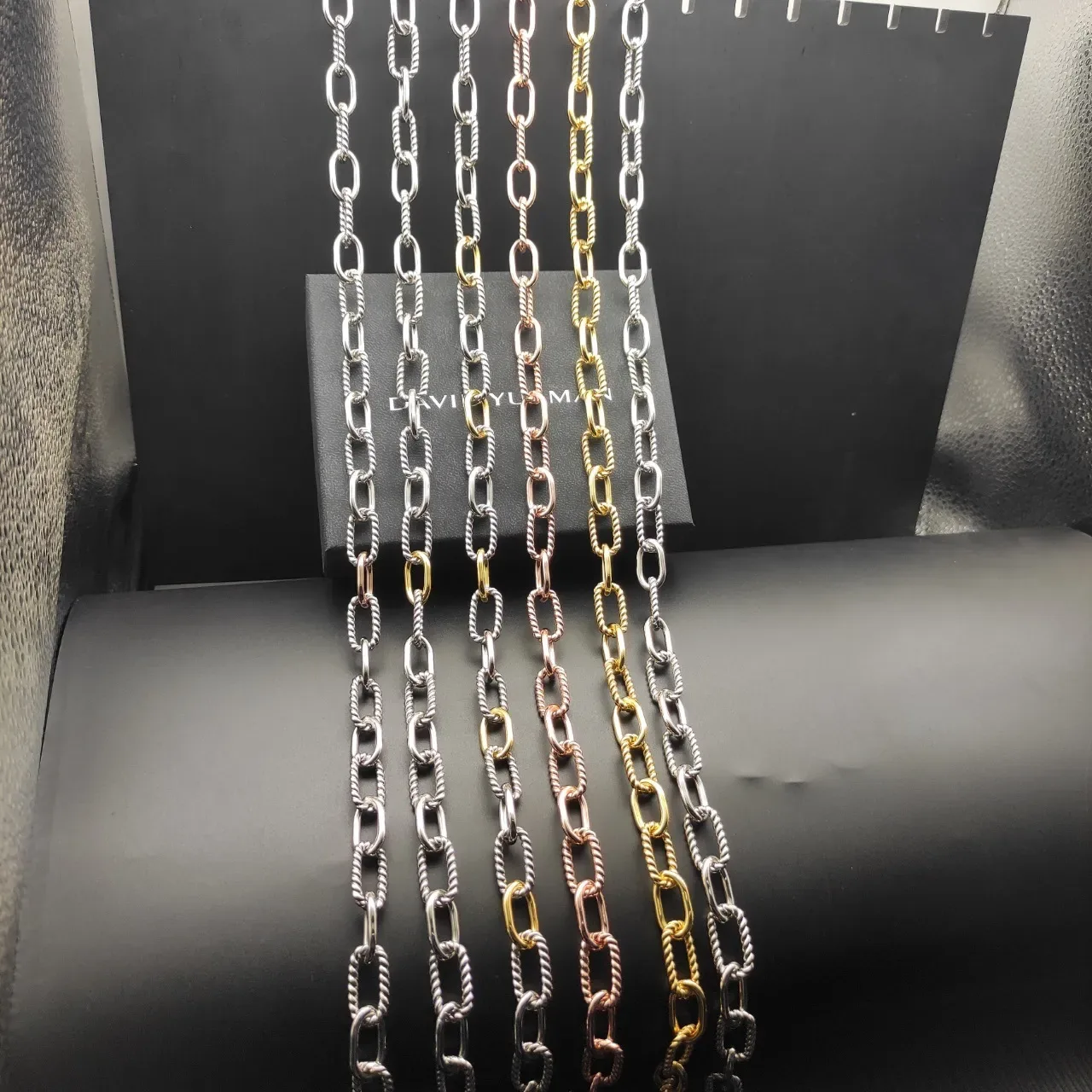 Silver Gold Twisted-Link And Alternating Chain Metallic Finish Necklace 8