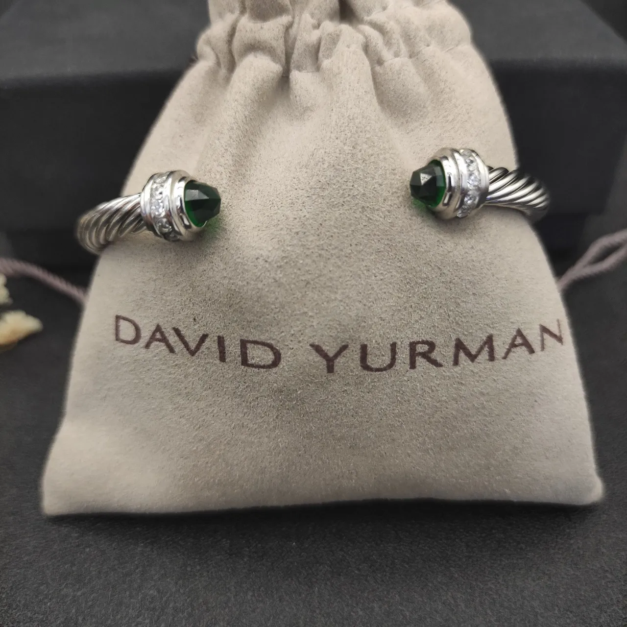 Silver Green Twisted Cable Faceted Stone Terminals Bracelet 3