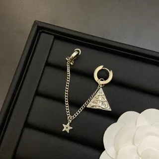 Silver Hoop Earring Chain Dangle Earrings