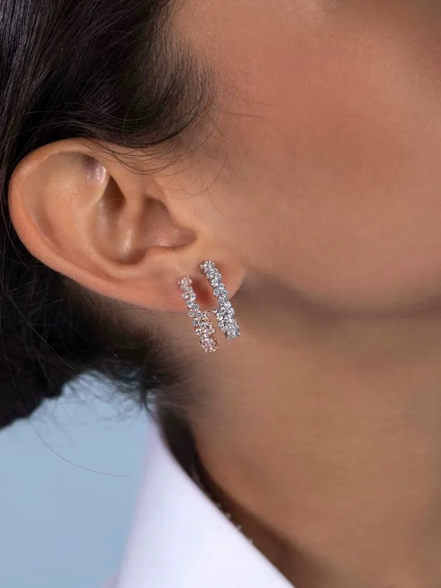 Silver Navy Pavé-Set Hoop Earrings 2
