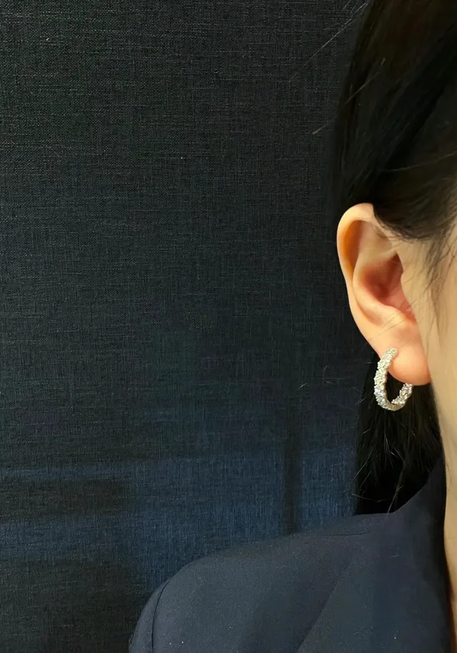 Silver Navy Pavé-Set Hoop Earrings 3