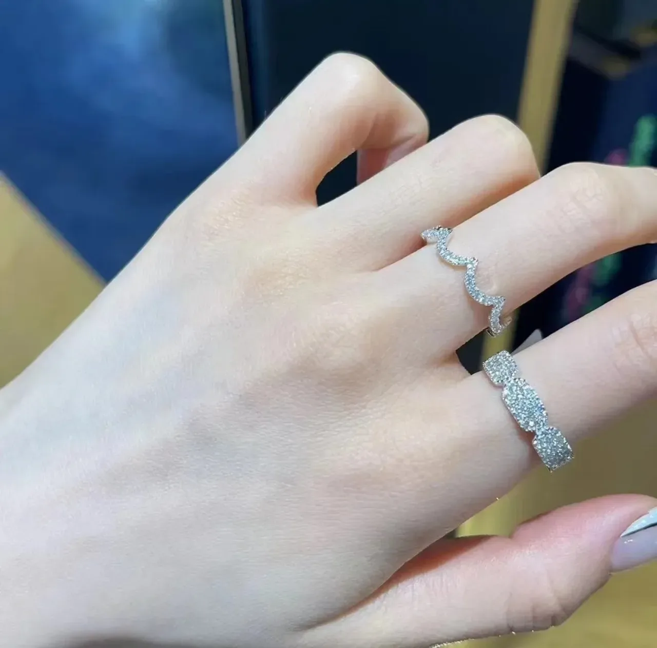 Silver Navy Pavé-Set Multi-Row Ring 2