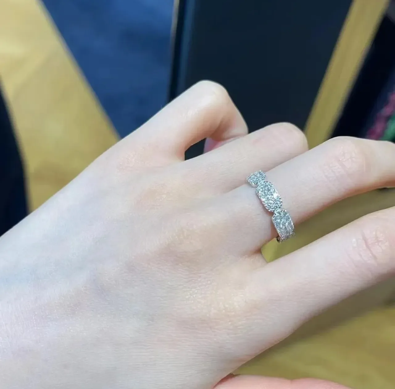 Silver Navy Pavé-Set Multi-Row Ring 4