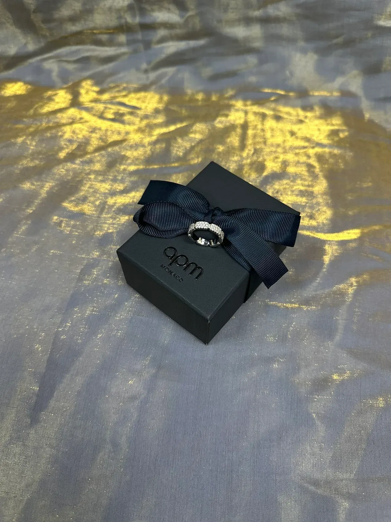 Silver Navy Pavé-Set Multi-Row Ring 7