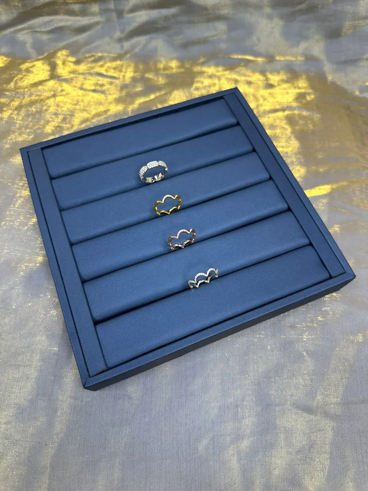 Silver Navy Pavé-Set Multi-Row Ring 8