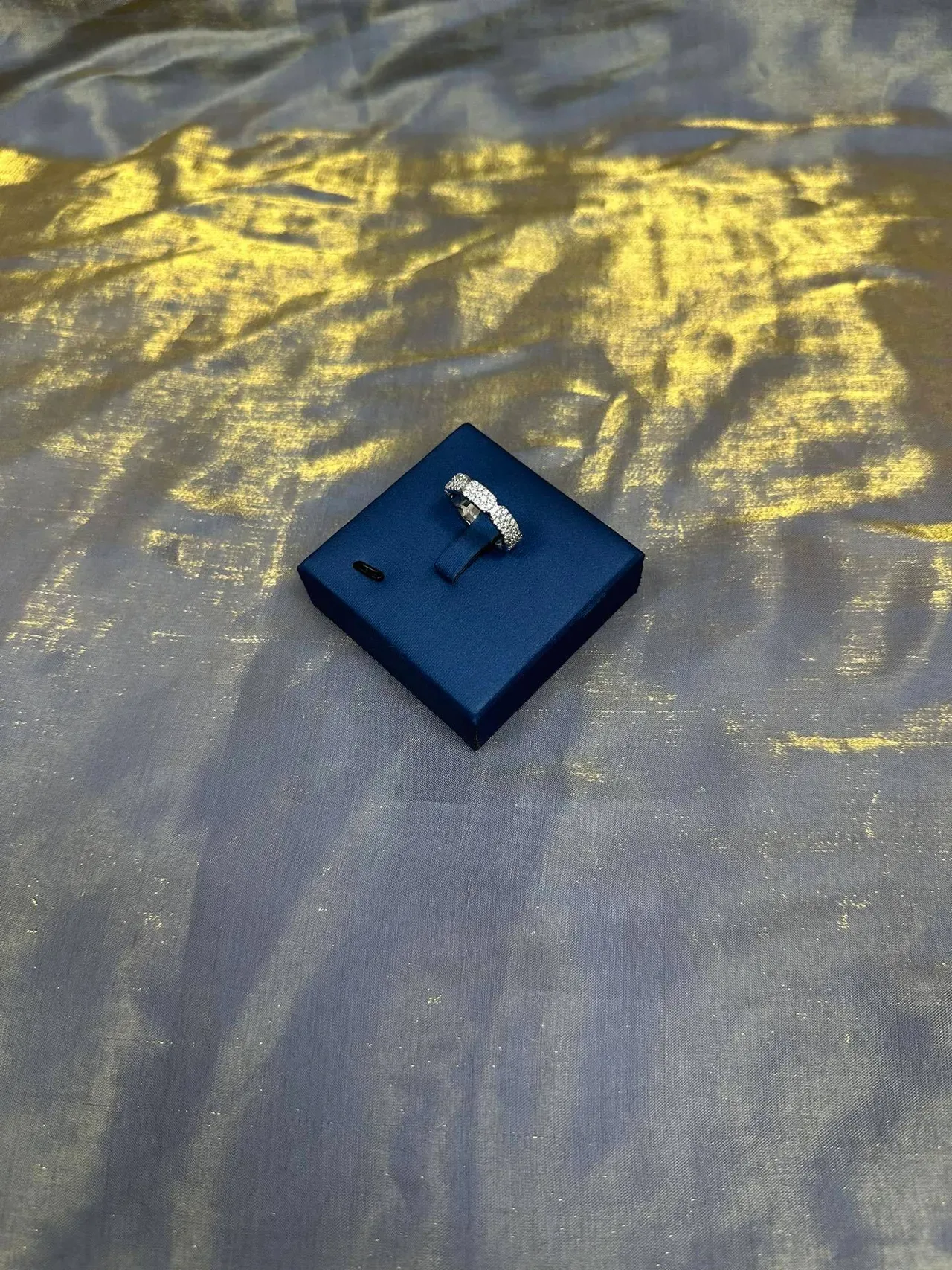 Silver Navy Pavé-Set Multi-Row Ring 9