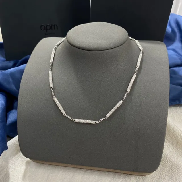 Silver Pavé-Set Segmented Link Necklace 8