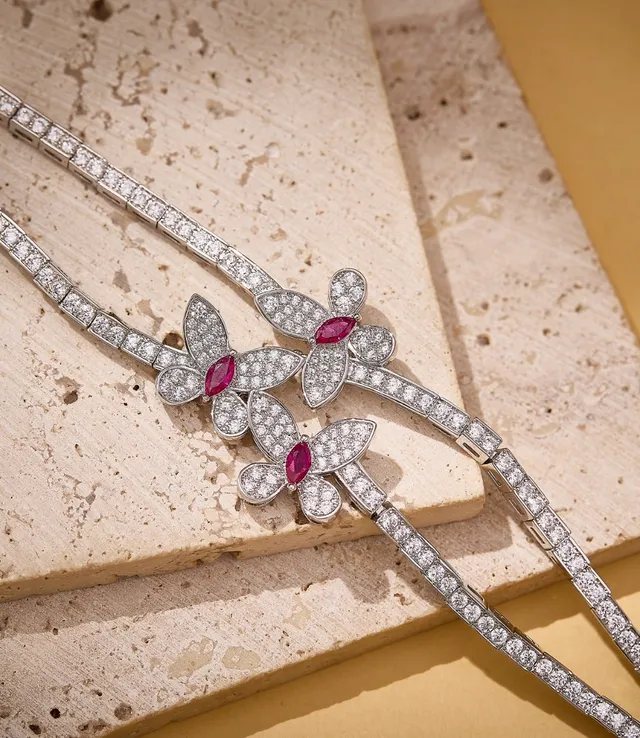 Silver Red Floral Motif Pavé-Set Bracelet 3