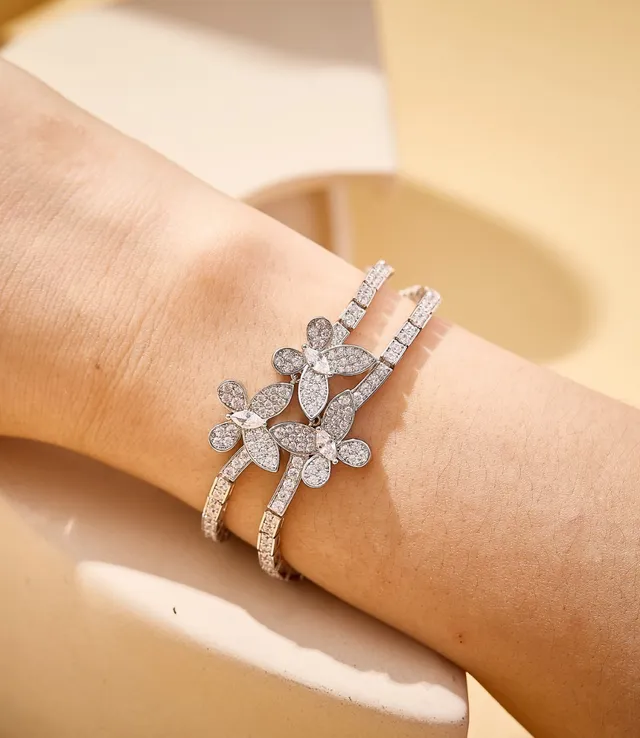 Silver Red Floral Motif Pavé-Set Bracelet 6