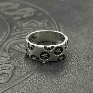 Silver Star and Circle Perforated Band Ring