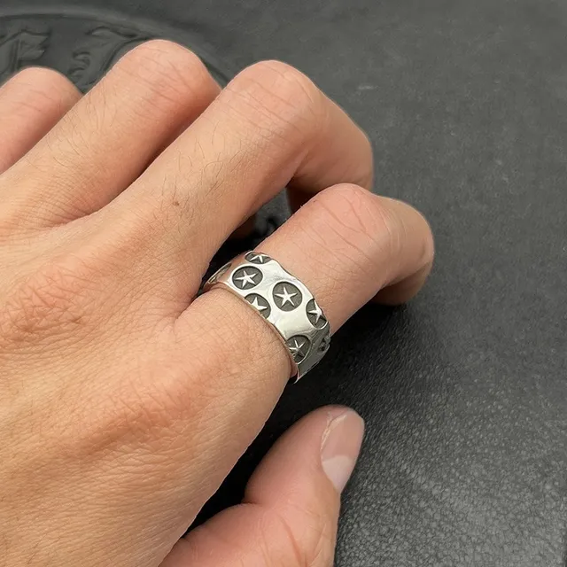 Silver Star and Circle Perforated Band Ring 2