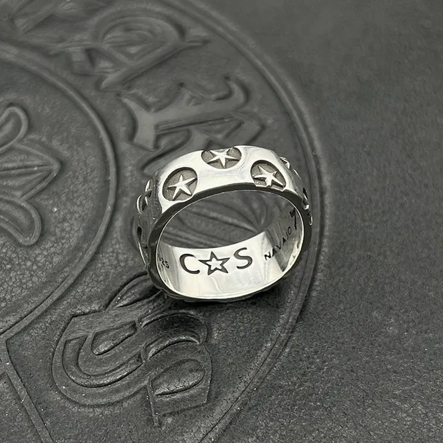 Silver Star and Circle Perforated Band Ring 3