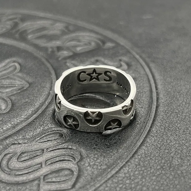 Silver Star and Circle Perforated Band Ring 4