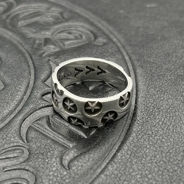Silver Star and Circle Perforated Band Ring 5