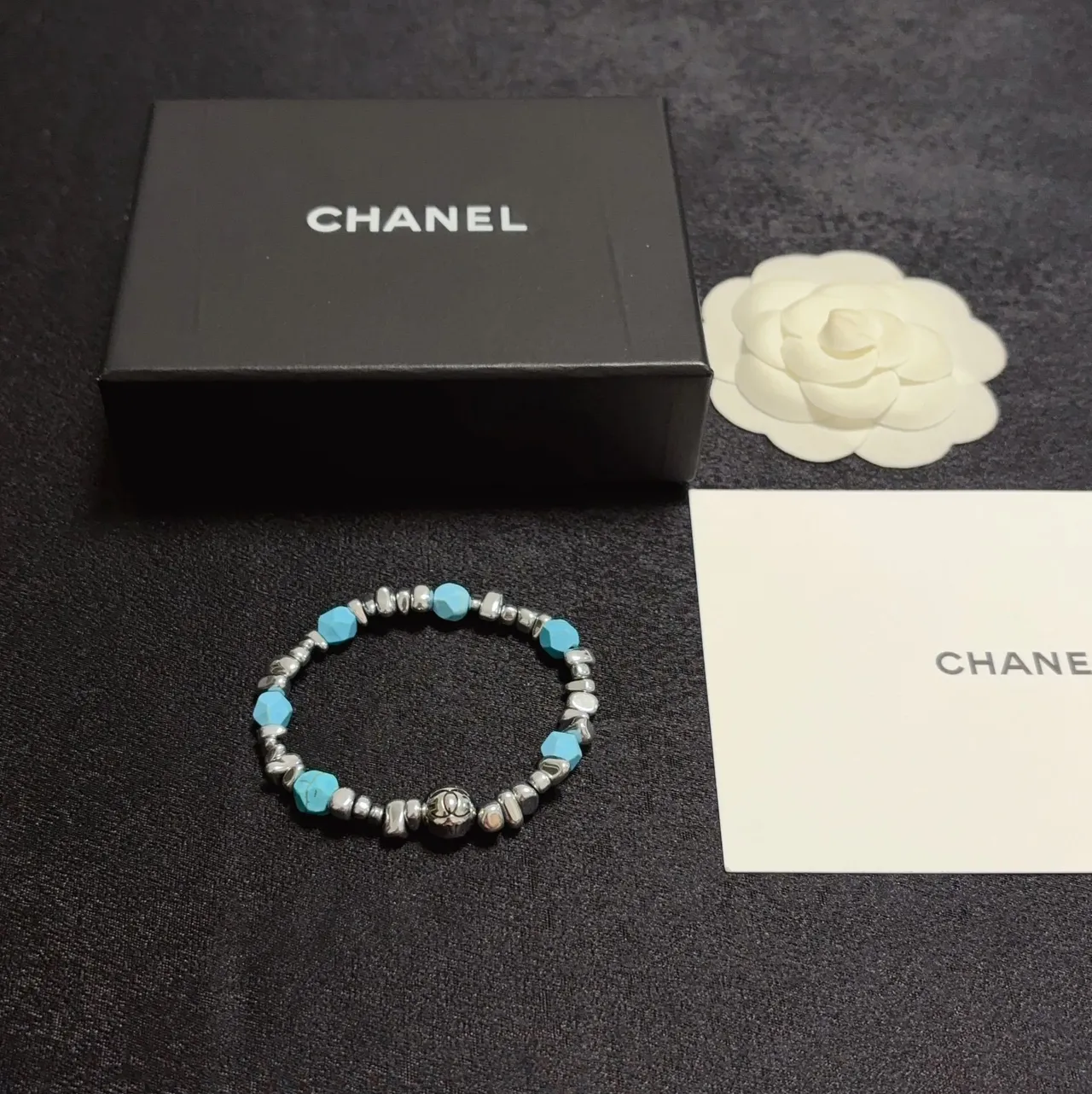 Silver-Tone and Turquoise Beaded Stretch Bracelet 2