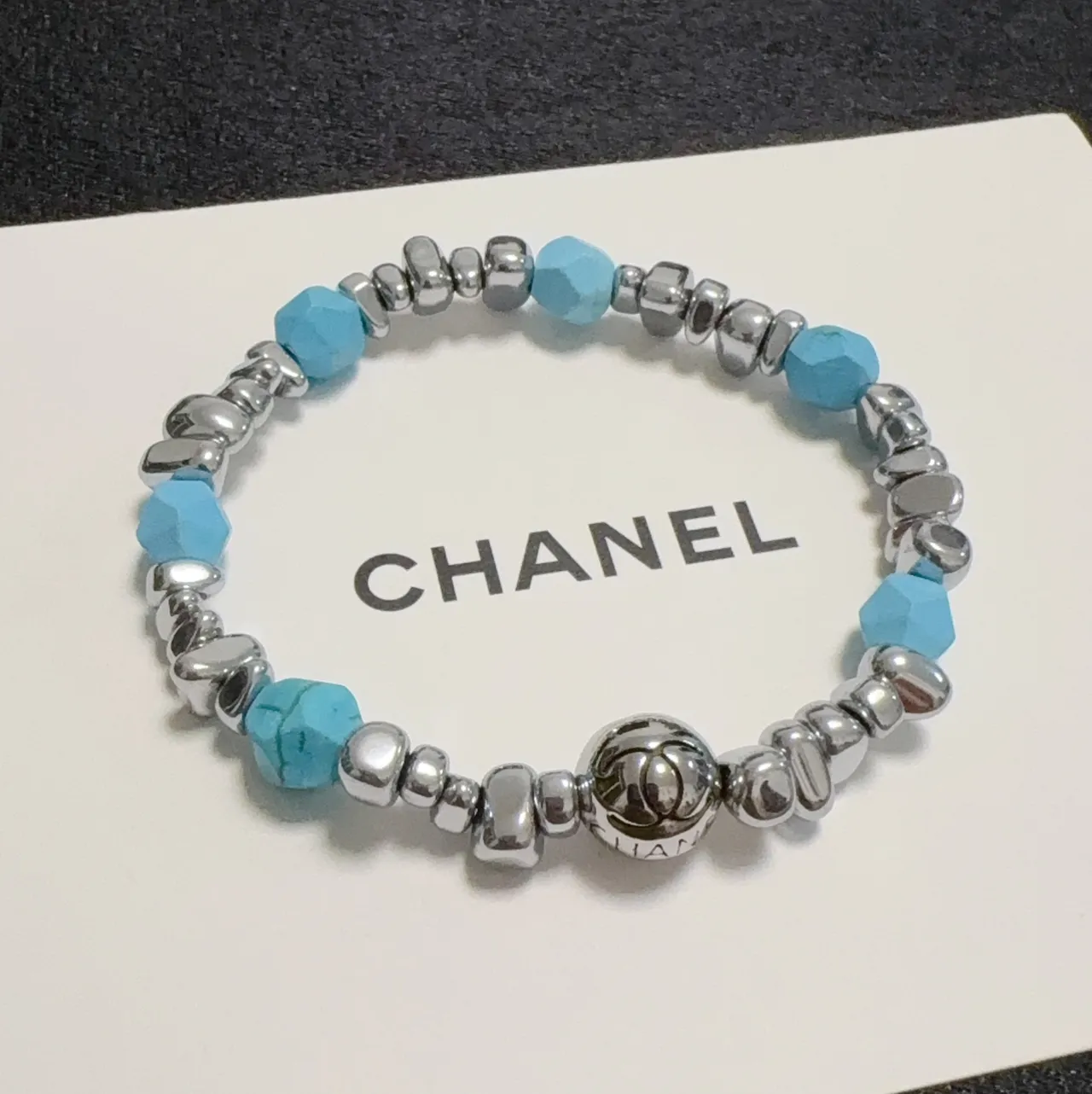Silver-Tone and Turquoise Beaded Stretch Bracelet 6