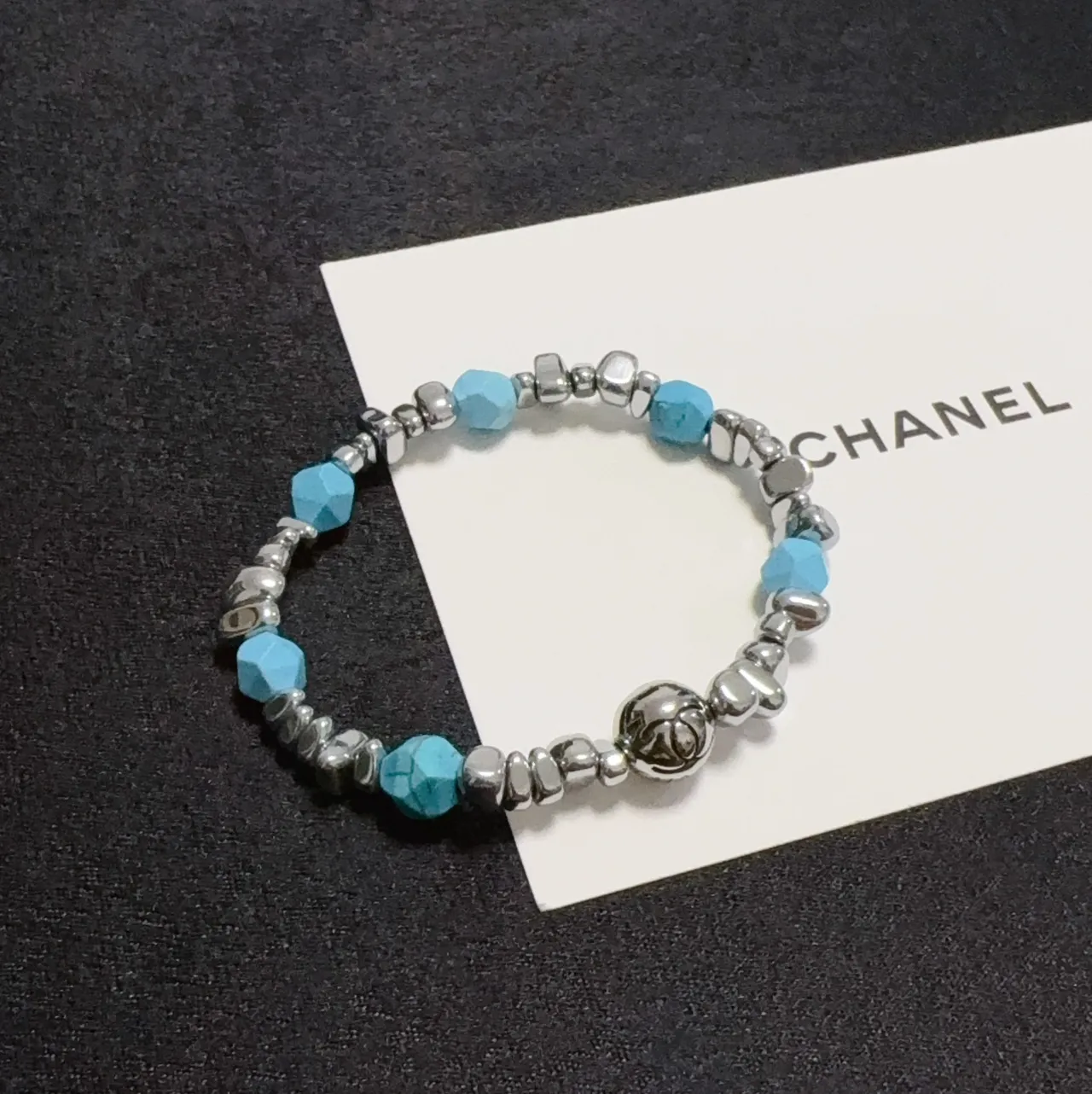 Silver-Tone and Turquoise Beaded Stretch Bracelet 8
