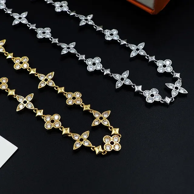 Silver-Tone Floral and Star Motif Pavé Crystal Necklace 3