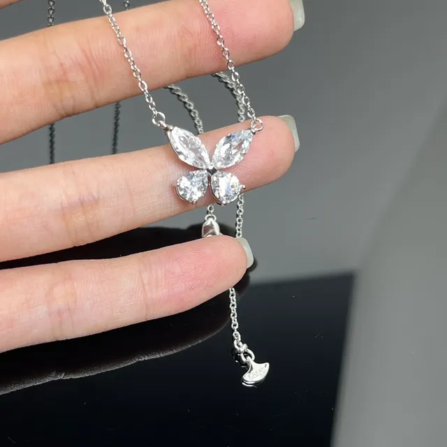 Silver-Tone Four-Stone Floral Pendant Necklace 2