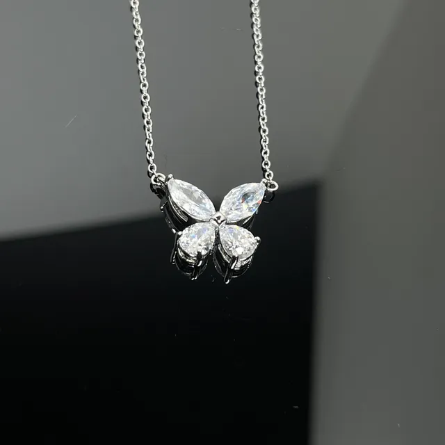 Silver-Tone Four-Stone Floral Pendant Necklace 3