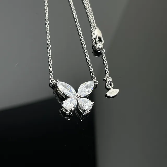 Silver-Tone Four-Stone Floral Pendant Necklace 4