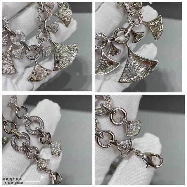 Silver-Tone Geometric Fan Pendant Pavé Statement Necklace 2