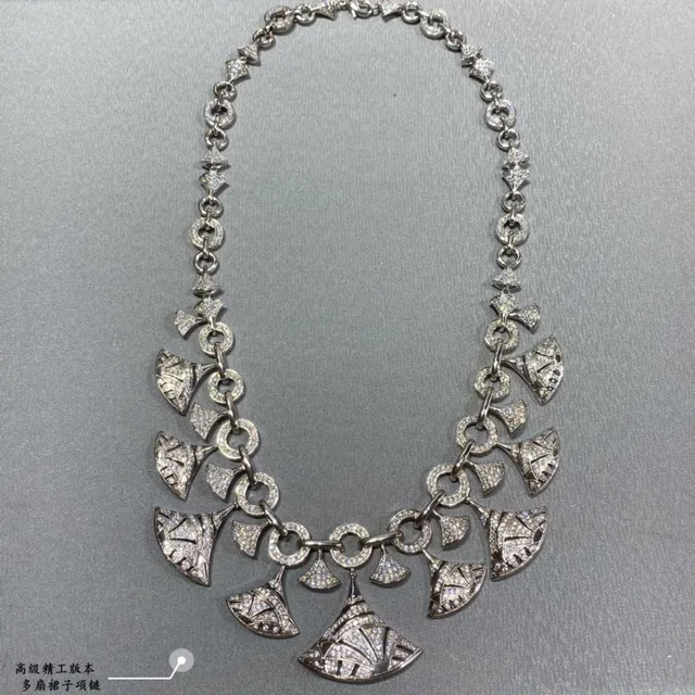 Silver-Tone Geometric Fan Pendant Pavé Statement Necklace 3