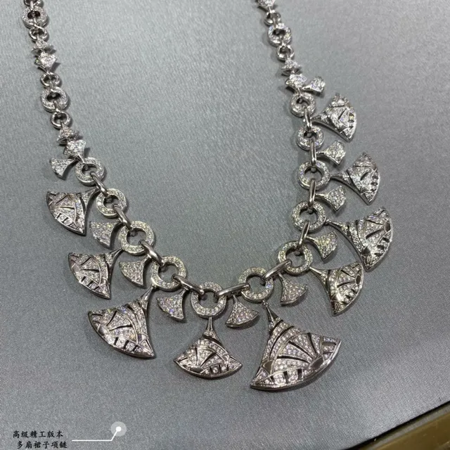 Silver-Tone Geometric Fan Pendant Pavé Statement Necklace 4