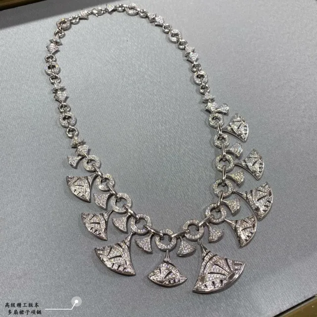 Silver-Tone Geometric Fan Pendant Pavé Statement Necklace 5