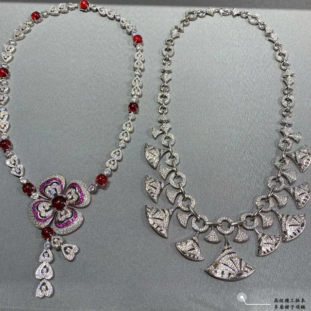 Silver-Tone Geometric Fan Pendant Pavé Statement Necklace 6