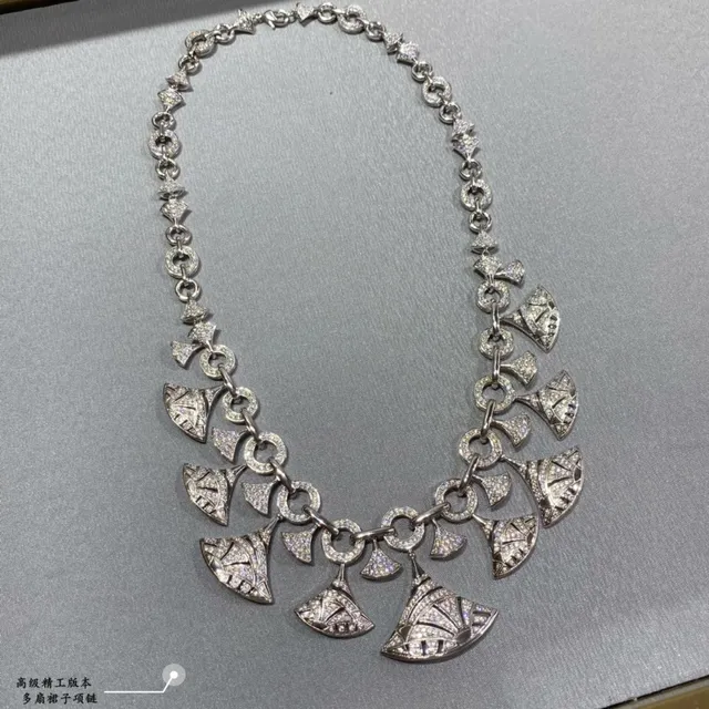 Silver-Tone Geometric Fan Pendant Pavé Statement Necklace 8