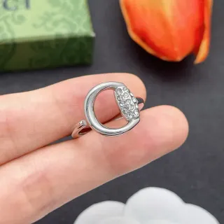 Silver-Tone Open Hoop Pavé Crystal Adjustable Ring