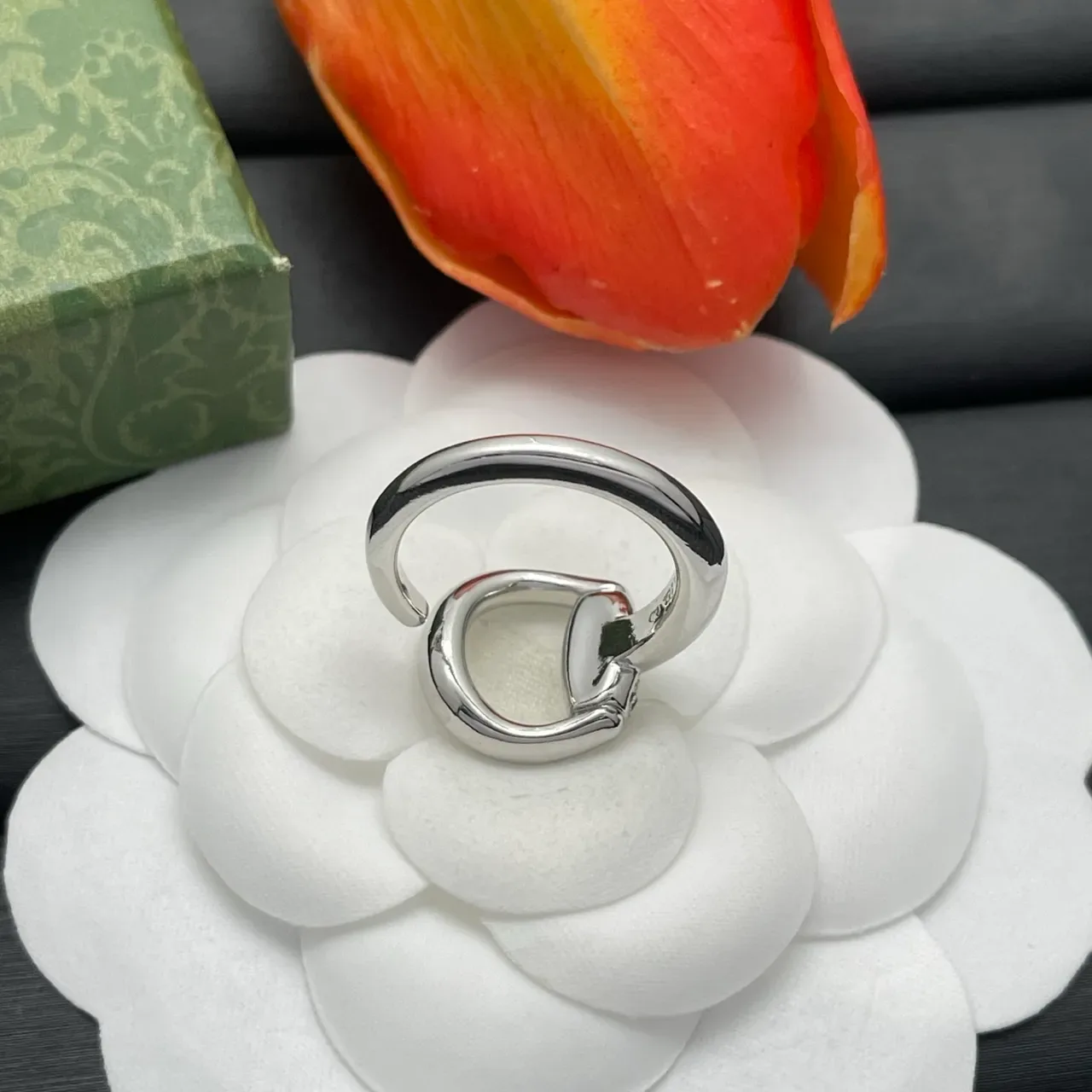 Silver-Tone Open Hoop Pavé Crystal Adjustable Ring 4