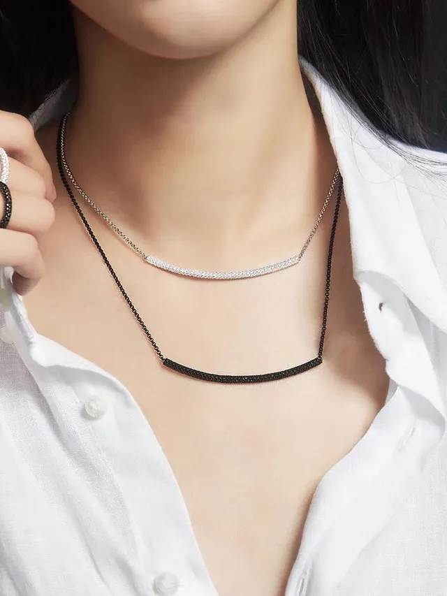 Silver-Tone Pavé Bar Pendant Necklace 2