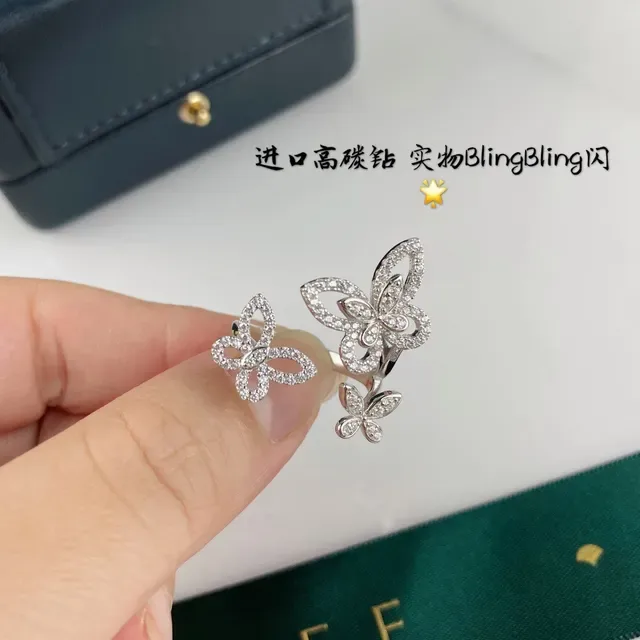 Silver-Tone Pave Butterfly Cluster Ring 8