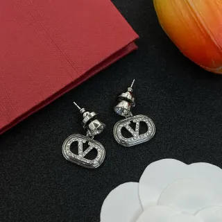 Silver-Tone Pavé Crystal Oval Logo Dangling Earrings